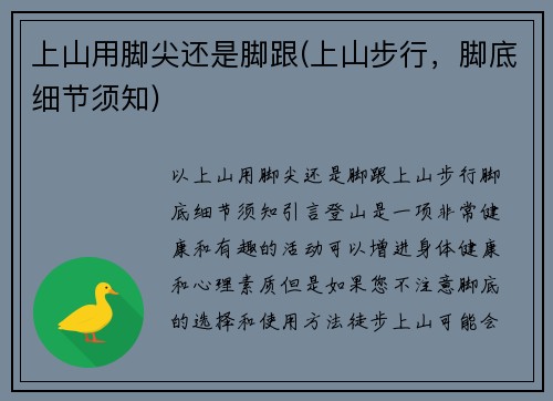 上山用脚尖还是脚跟(上山步行，脚底细节须知)